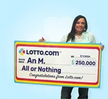 Winner An M. holds a check for $250,000 in her hands